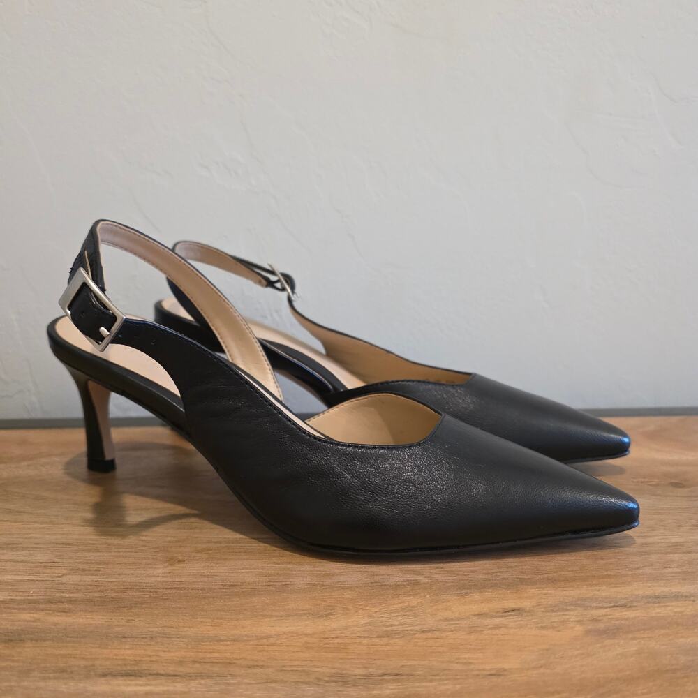 27 Edit Naturalizer Felicia Slingback Heels Women 7M Black Leather Pointed Toe